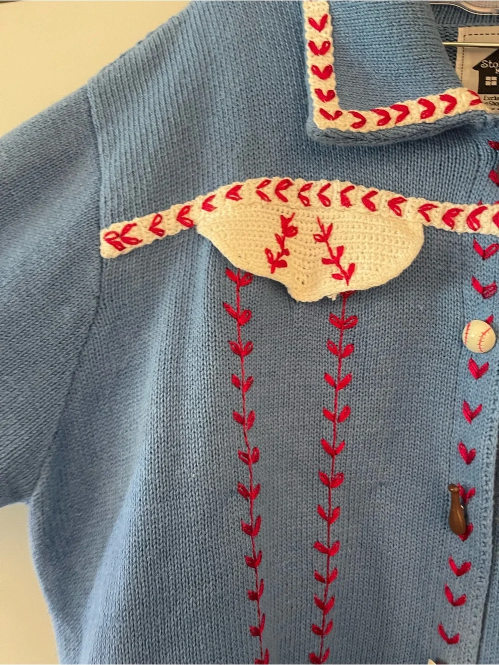Vintage Storybook Knits Baseball US Flag  Sweater, Size Large - Picture 4 of 8